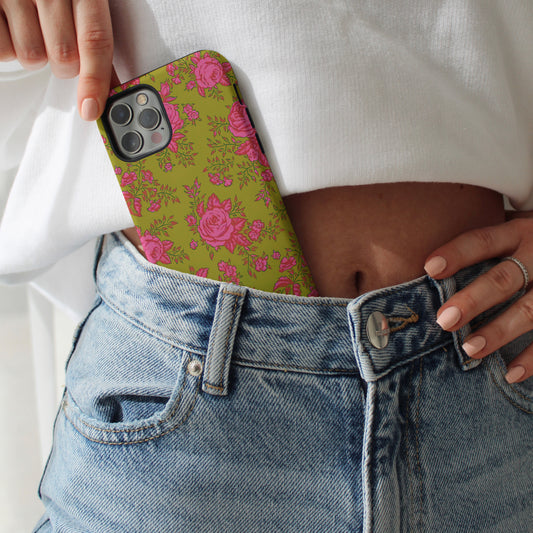 Coque iPhone à motif floral vert d'envie | Rose