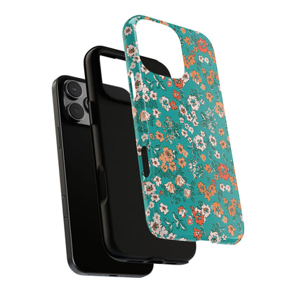 Funda para iPhone con diseño de jardín verde azulado y flores