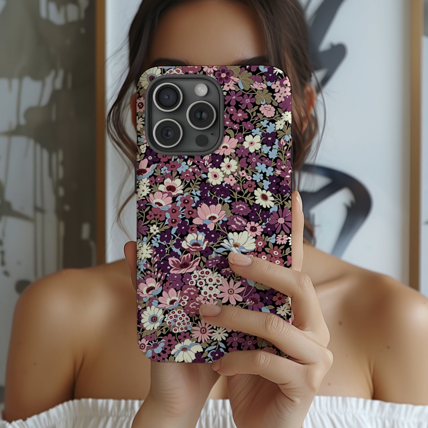 Coque iPhone à motif de prunes sucrées | Fleurs violettes