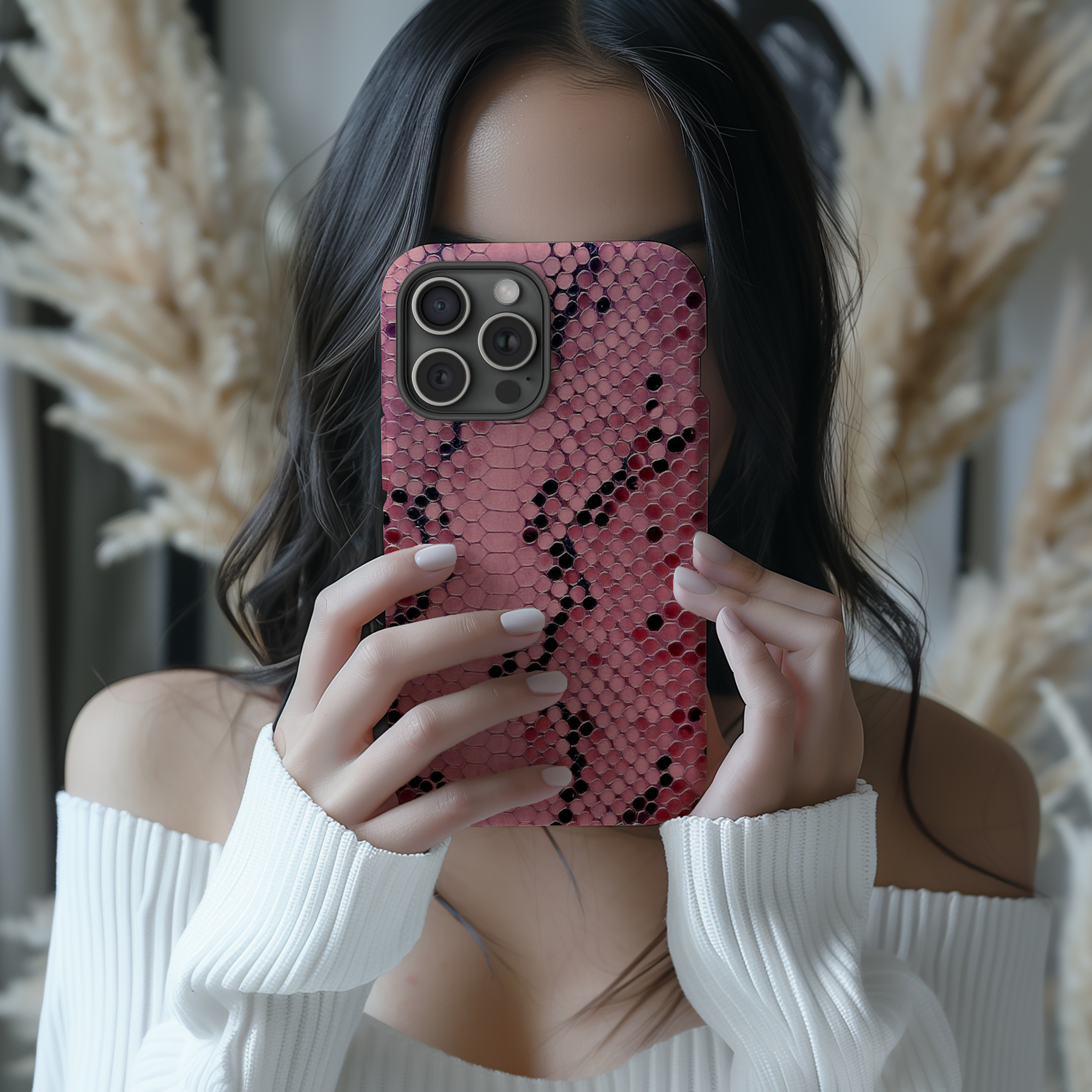Funda para iPhone con estampado de serpiente y pitón rosa