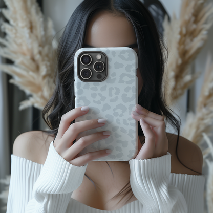 Snow Bunny | White & Gray Leopard Print Case