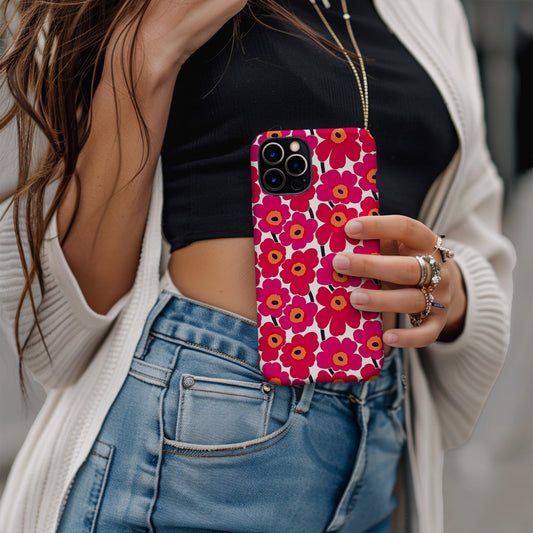 Funda para iPhone con estampado floral rosa y amapola