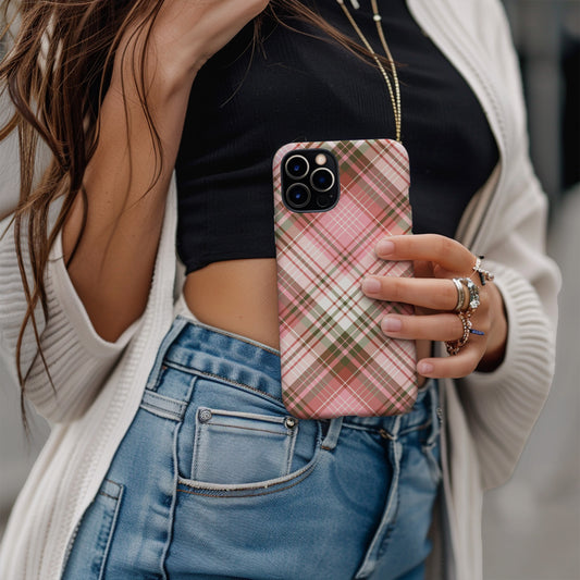 Coque iPhone à carreaux rose chic | Preppy